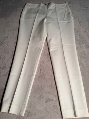Vince Camuto White Size 12 Stretch Cotton Ankle Pant with Side Zip Preppy Office